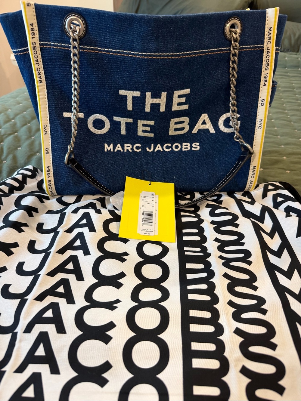 Marc Jacobs Denim Blue Canvas 'The Tote Bag' with Yellow Trim